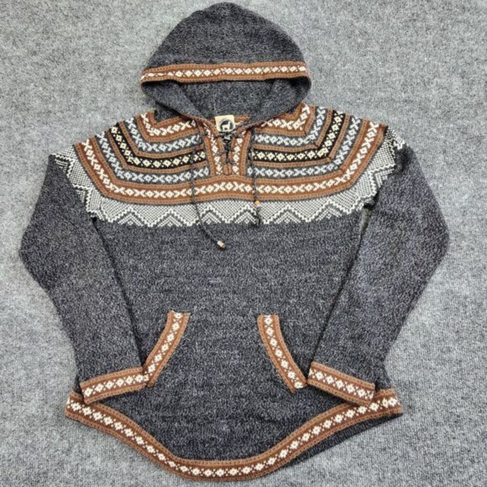 Artesania Hoodie Womens Medium‎ Alpaca/Acrylic Boho Aztec Sweater Peru Nordic M